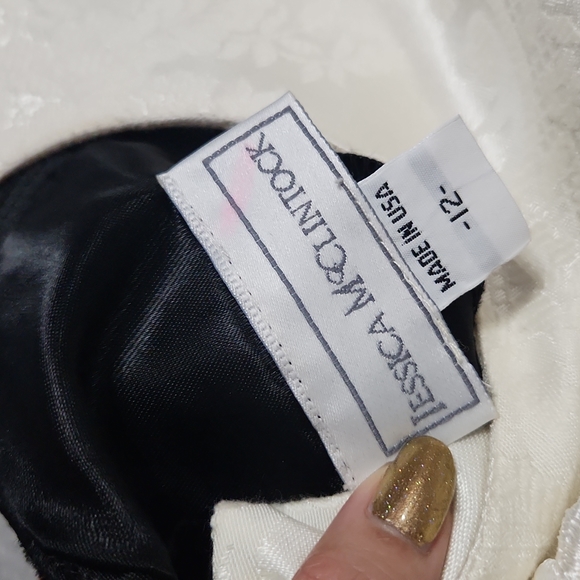 Vintage Jessica McClintock Puff Sleeve Velvet Lace Brocade Formal Midi Dress - Picture 6 of 15